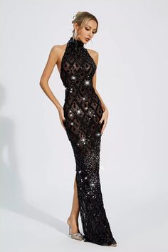 Lea Maxi Dress: Rhinestone & Style for Every Event – Velluto Rosso Silver Sequin Top, Glitter Wedding Dress, Bandage Midi Dress, Woman Dress, Floral Shirt Dress, Sparkling Diamond, Black Sequin Dress, Puff Sleeve Dresses, Maxi Knit Dress