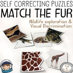 a poster with pictures of different animals and words that read self correcting puzzles match the fur