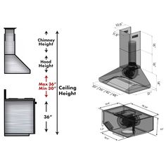 the diagram shows how to install chimney hoods and ventilators for different types of ventilation systems