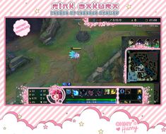 an image of a game screen with pink and white graphics on the bottom right corner