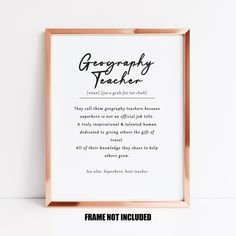 a framed photograph with the words,'photography teacher'in black and white on it