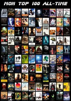 the top 100 all - time movies in one place, with their titles on them