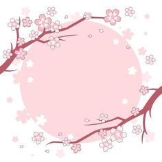 a pink circle surrounded by branches with flowers