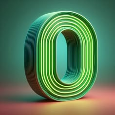 the letter o is made up of neon green strips and has been placed in front of a