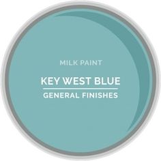 a bottle of milk with the words, key west blue general finishes