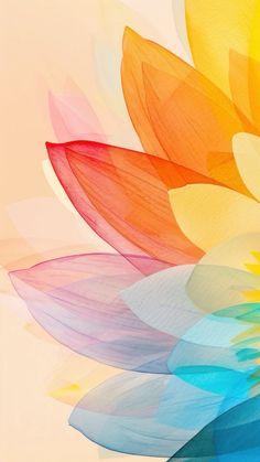 an abstract image of colorful flowers on a beige background with blue, yellow and red petals