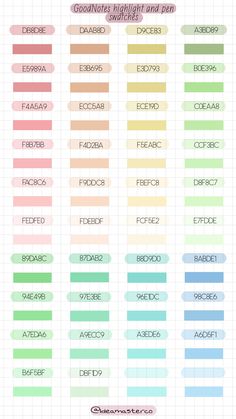 the color chart for different types of paint colors and their corresponding names are shown in blue, pink, green, yellow