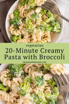 a white bowl filled with pasta and broccoli