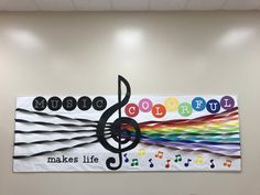 a bulletin board with music notes on it