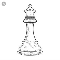 a black and white drawing of a chess piece with the queen on it's head