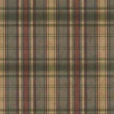 a plaid fabric with red, green and beige stripes on the bottom half of it