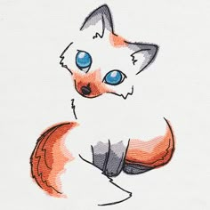 a drawing of a fox with blue eyes