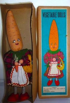 an old vegetable doll in a cardboard box