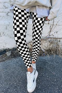 $3.75 Black Checkered Pattern High Waist Skinny Leggings Wholesale Legging Outfits, Stretchy Leggings, Leggings Pattern, Stretch Leggings