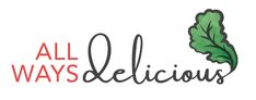 the logo for all ways delicious with lettuce on top and red lettering above it