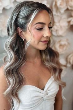 Swept-Back Hair With Fluffy Waves Straight And Curly Hair, Hairstyles For Wavy Hair, Blonde Wedding Hair, Formal Hairstyles For Long Hair, Wedding Hairstyles Bridesmaid