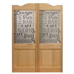 two glass doors with words on them in the same color and font pattern as well