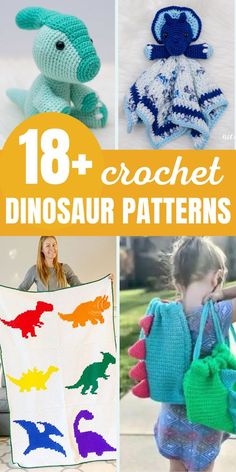 crochet dinosaur patterns collage Free Crochet Dinosaur, Dino Crochet Pattern, Crochet Snuggle Sack, Dino Blanket, Crochet Dinosaur Hat, Dino Crochet, Dinosaur Patterns, Dino Pattern