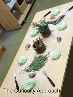 the table is covered with green cookies and other things to make it look like they are made out of ice cream