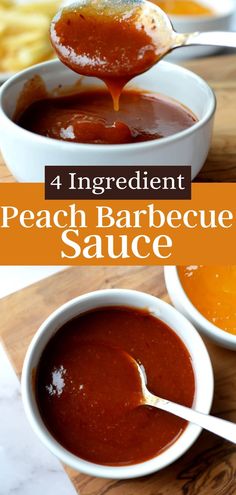 the ingredients for peach barbecue sauce in small bowls