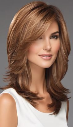 Looking to switch up your hairstyle? Here is 75 med-length layered haircut ideas that offer the perfect balance of length and layers. Whether you want to add texture or frame your face, these versatile cuts have you covered! Long Bangs Face Framing, Medium Layered Hairstyles, V Cut Layers, Medium Length Layered Haircuts, Bangs Face Framing, Layered Haircut Ideas, Layered Thick Hair, Hair Foils, Wavy Layers