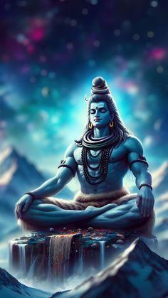 the avatar of lord rama is sitting on top of a mountain with his eyes closed