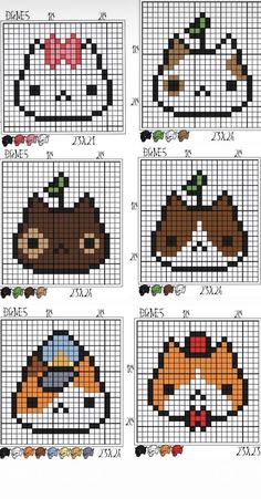 four cross stitch pictures with different animals on them