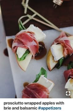 small appetizers with meat and cheese on them