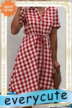 Fashion Casual Plaid Split Joint V Neck Irregular Dress Dresses Casual Plaid A-line Dress, Casual V-neck Dress For Picnic, Casual Plaid Short Sleeve Dress, Casual Plaid V-neck Midi Dress, Casual Plaid Knee-length Midi Dress, Plaid Short Sleeve Dress For Vacation, Casual Fall Picnic Dresses, Plaid Short Sleeve Spring Dress, Plaid Short Sleeve Dress For Spring