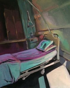 Painting of an empty hospital bed. Sickness Art, Hospital Painting, Hospital Exterior, Bed Painting, Hospital Art, Figurative Impressionism, Pre Raphaelite Art, Art Alevel, People Painting