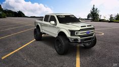 a white truck parked in a parking lot