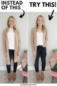 How to wear a long cardigan! Tips for styling a long cardigan. Step up your style with this easy fashion tips. Effortless Mom Style, Cardigan With Jeans Outfit, T Shirt And Cardigan Outfit, Cardigan And Jeans Outfit, Sahm Outfits, Everyday Cardigan, Cardigan With Jeans, Simple Cardigan, Jeans Outfit Men