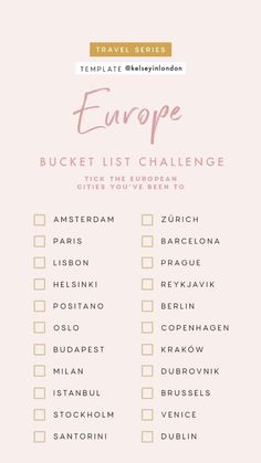 the ultimate travel checklist for europe in pink and gold, with text overlaying it