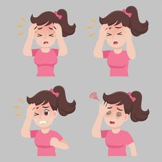 a girl with various expressions about cough