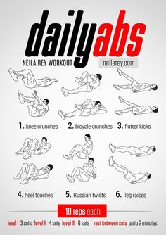 the daily abs workout is shown in red and white