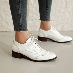 Shop White Round Toe Wingtip Lace up Dress Office Shoes Women's Oxford Shoes color White for Anniversary, Going out, Hanging out with worldwide Free shipping & Free return. Summer Wingtip Oxfords For Office, Summer Round Toe Dress Shoes For Work, Summer Workwear Dress Shoes With Round Toe, Summer Almond Toe Fitted Dress Shoes, Summer Wingtip Dress Shoes With Brogue Detailing, Classic Pointed Toe Leather Shoes For Summer, Summer Wingtip Oxfords With Brogue Detailing, White Round Toe Dress Shoes For Office, Classic Summer Oxfords With Round Toe