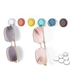 PRICES MAY VARY. 6 PCS Colorful Sunglasses Holder - Diameter of each holder: 1.2 inches. You can neatly store up to 6 pairs of sunglasses. It's the perfect solution for organizing sunglasses without taking up a lot of space. Simple but Useful - With a 180° folding design, the sunglasses holder organizer can be mounted next to a door, bedside, office desk, dresser, or under cabinet for quick and easy access. Ensuring your sunglasses are always within reach. Installation with Two Options - Simply Sunglasses Storage Organizers, Closet Storage Accessories, Eyewear Display, Sunglasses Organizer, Sunglasses Display, Sunglasses Storage, Sunglasses Holder, Jewelry Organizers, Hanging Jewelry