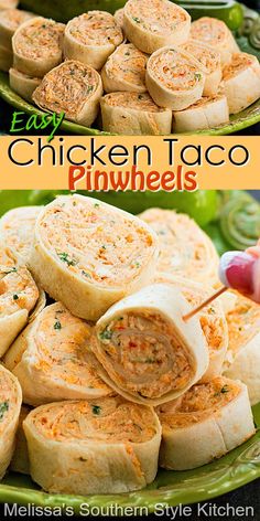 easy chicken taco pinwheels on a green plate