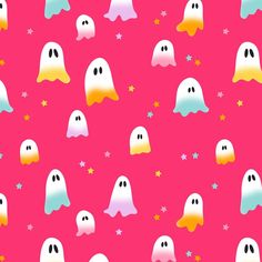 a pink background with ghost faces and stars