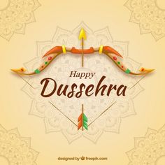 happy dussera greeting card with an arrow and bow on the occasion of diwaling