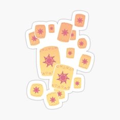 yellow and pink stickers with stars in the center on a white background, set of four