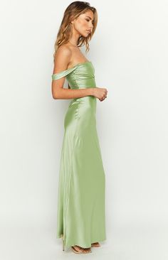 Ella Sage Off Shoulder Formal Maxi Dress – Beginning Boutique US Formal Dress Light Green, Light Green Formal Dresses, Sage Green Dress Formal, Light Green Prom Dress, Deb Dress, Formal Maxi Dress, Formal Ideas, Off The Shoulder Maxi Dress, Prom Midi Dress