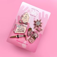 This all PINK themed hard enamel 'INSTANT PIN COLLECTION' is a great gift for anyone who wants to start a Pin Badge collection. A fab stocking filler or stocking stuffer, depending on which side of the pond you're on! Get these PINK themed accessories on your jacket and be instantly ready for the pastel aesthetic!  Featuring 8 of my most popular PINK pins. Sizes vary - see my individual listings for scale. Custom your bundle, feel free to request swap items in the message to seller box for pins Pink Enamel Pin For Gifts, Pink Enamel Pins For Gifts, Pink Enamel Pins As Gifts, Pink Enamel Pins As Gift, Vintage Pink Enamel Pin, Vintage Pink Enamel Pin Gift, Sticker Reference, Pink Pins, Battle Vest