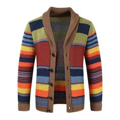 Product Description * Item: Men's Rainbow Lapel Sweater Coat Winter Knit Color Block Cardigan Jacket Outwear * Condition: 100% Brand New * Color: as photo * Size:Asian M-3XL * Package:1pc Cardigan (without any accessories ）    Please note: 1.Please allow a little error due to manual measurement. 2.The color maybe a little difference because of the light,screen reflection etc. 3.If you are not sure what size to choose, you can tell us your height and weight, we will recommend the right size for y Collar Shawl, Men Crochet, Patchwork Cardigan, Mens Cardigan Sweater, Rainbow Sweater, Cardigan Casual, Color Block Cardigan, Mens Sweater, Crochet Jacket