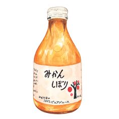 an illustration of a bottle of liquid with writing on it