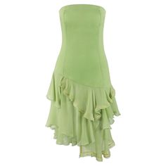 ALEXANDER McQUEEN S/S 1996 "The Hunger” Green Asymmetric Strapless Ruffle Dress Brand / Manufacturer: Alexander McQueen Collection: S/S 1996 Style: Strapless dress Color(s): Shades of green Lined: No Marked Fabric Content: Bodice; 76% cotton, 22% polyester, 2% elastane Trim; 100% seta silk Additional Details / Inclusions: Alexander McQueen S/S 1996 green strapless dress. Bodice of dress is strapless and has style lines along princess line of bodice for tight fit; back of bodice has 4 asymmetric Mcqueen Aesthetic, Alexander Mcqueen Aesthetic, Aesthetic Day, Enchanted Night, Dress Png, Strapless Ruffle Dress, Princess Line, Alexander Mcqueen Clothing, Innovative Fashion