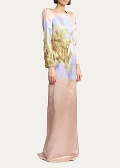 Dries Van Noten Dalista Paint Stroke Embellished Gown - Bergdorf Goodman Slim Style, Satin Gown, Printed Design