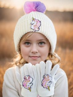 1set Girls' Toddler Sequined Unicorn Beanie Hat And Gloves 2pcs Winter Warm Set Black,Pink,White      Knit Hat   Kids Accessories, size features are:Bust: ,Length: ,Sleeve Length: Stand Collar Top, Knitted Hats Kids, Cute Letters, Rose Bonbon, Sweater Vest Women, Grey Baby, Elastic Waist Pants, Girls Toddler, Maternity Bag