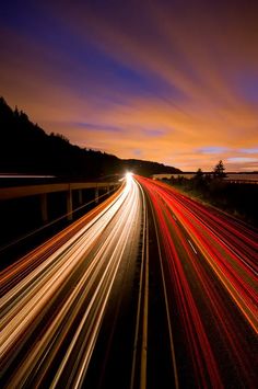 long exposure photograph of traffic on highway at night