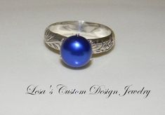 Art Deco Royal Blue Pearl Ring White Pearl Ring, Silver Gift Wrap, Art Deco Floral, Sterling Silver Bangle Bracelets, Deco Floral, Silver Bangle Bracelets, Blue Pearl, Sterling Silver Bangles, Custom Jewelry Design